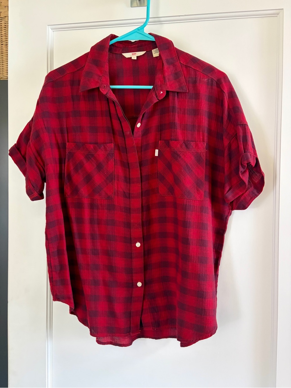 Levi's Red and Black Plaid Short-Sleeve Button-Down